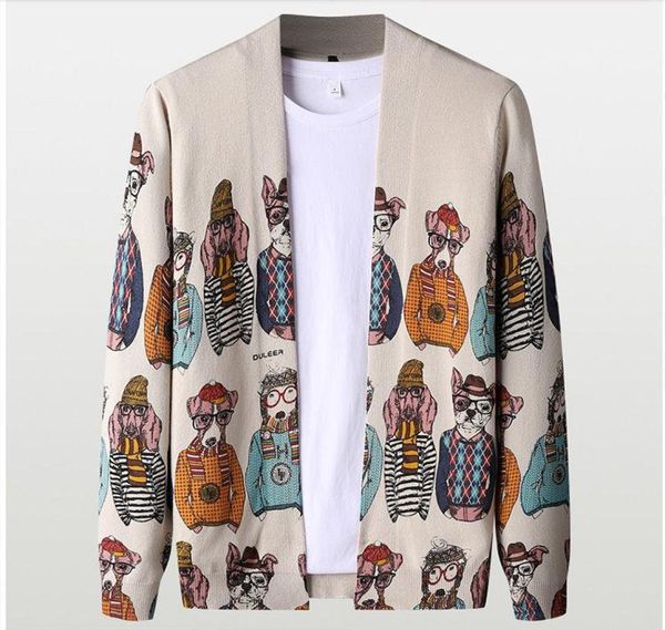 

early autumn knitted cardigan men039s little dog cartoon animal personality retro sweater outerwear fashionable men039s wear5888289, White;black
