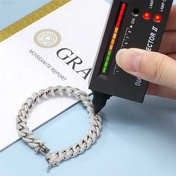

new arrival moissanite cuban link bracelet 8.5mm mens white gold plated cuban link bracelet moissanite with gra certificate, Silver