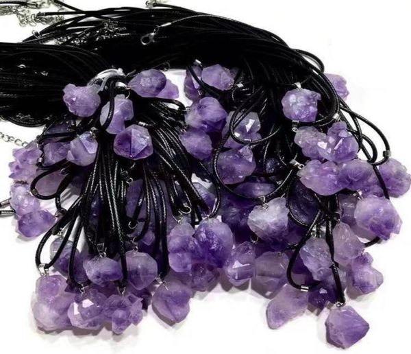 

natural crystal pendant amethyst rough stone necklace whole08731609, Silver