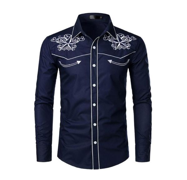 

stylish western cowboy shirt men brand design embroidery slim fit casual long sleeve shirts mens wedding party shirt for male3062281, White;black