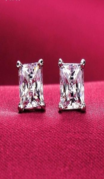 

8mm 10mm women men square cz diamond sterling silver s925 wedding post earrings cz size 2carat 4carat for boys girls1275206, Golden;silver