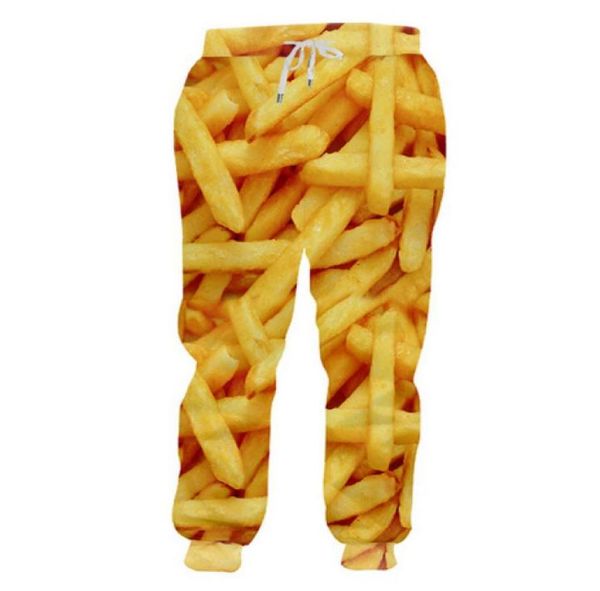 

whole3d fashion pants men women french fries print brand joggers pants slim fit full length trousers dropship r8329149, Black