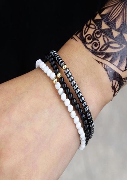 

hematite beaded strands men bracelet set elasticated bracelets bangle 1set3pcs9203508, Black