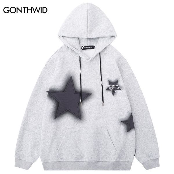 

mens hoodies sweatshirts hip hop hoodie y2k harajuku embroidery star patch graphic print pullover streetwear men fashion loose hooded sweats, Black