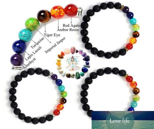 

natural black lava stone bracelets 7 reiki chakra healing balance beads bracelet for men women stretch yoga bracelets7599837