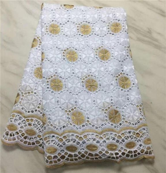 

new golden and white color african cotton lace fabric material with s embroidery nigerian swiss voile lace in dubai for party1527434, Black;white