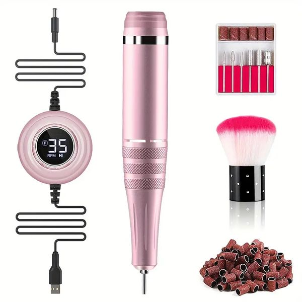 

professional 35000 rpm usb electric nail drill with 6 heads & 56 sanding bands - perfect for acrylic/gel nails, manicure & pedicure - home s