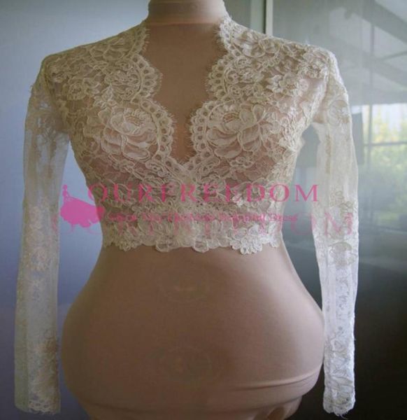 

new lace wedding jackets long sleeves vneck lace bridal boleros custom made lace bolero wedding accessories1548888, White
