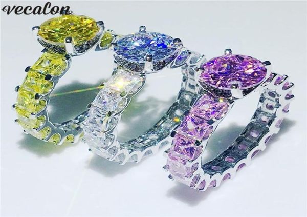

vecalon 3 colors vintage birthstones ring 925 sterling silver diamond party wedding band rings for women men jewelry gift6416902, Slivery;golden