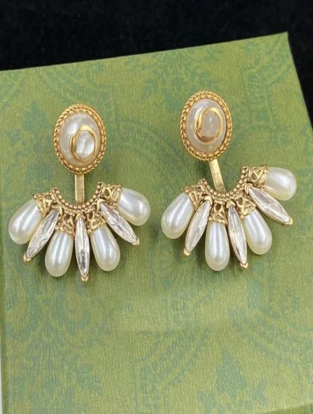 

2022 new water drop shaped stud earrings aretes orecchini pearl crystal luxury designer ladies earrings women039s party gift j55209553452, Golden;silver