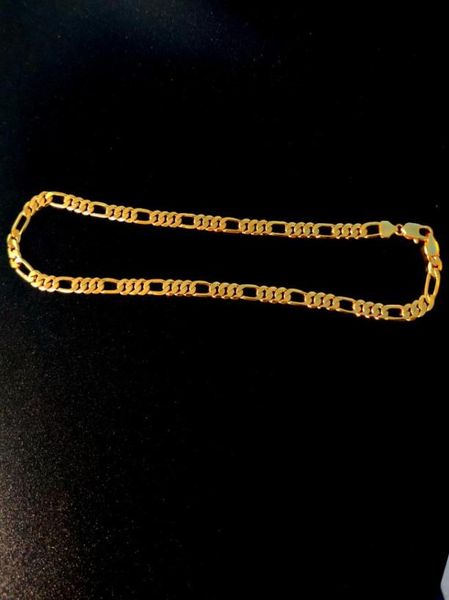 

necklace chain real 18 k yellow gf gold solid fine stamep 585 hallmarked men039s figaro bling link 600mm 8mm4055531, Silver