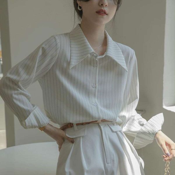 

spring and autumn style shirts long sleeve striped white shirt womens fashion casual design sense small salt series