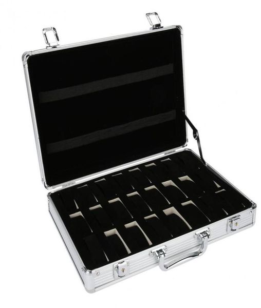 

24 grid aluminum suitcase case display storage box watch storage box case watch bracket clock clock6595064, Black;blue