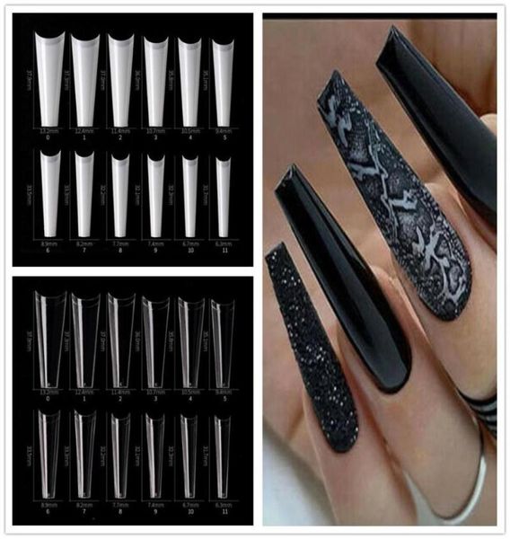 

false nails 504pcs nail tips c curve coffin half cover extra long fake finge art manicure tool7980023, Red;gold