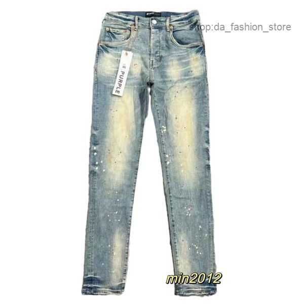 

purple designer jeans mens pants pantalones ripped straight regular denim tears washed old long 6 yvos, Blue