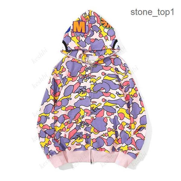

men's designer hooded zippered jacket bapes hoodie camouflage print shark hoodie bathing ape y2k american street fashion selling hoodie, Black