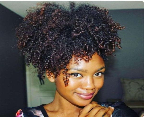 

new arrival kinky curly ponytail 100 human hair extensions 8a grade brazilian afro curly drawstring ponytail natural puff 15030605258015, Black