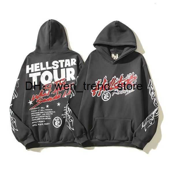 

men's hoodies sweatshirts 2023 grey hellstar tour hoodie men women high street studios record hoody inside fleece pullovers 2 wom9, Black
