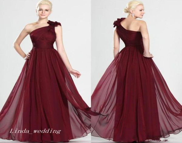 

burgundy wine red evening dress one shoulder long bridesmaid dress maid of honor dress prom party gown1477250, Black;red