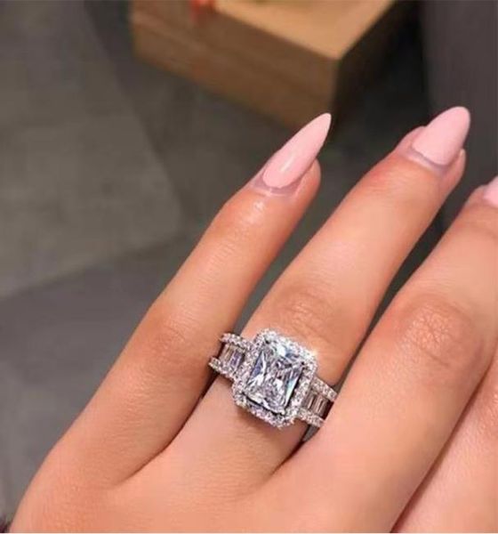 

sparkling square zircon wedding rings for women size 6 7 8 9 1 0 s925 silver full cz engagement party jewelry bague 309271689, Slivery;golden