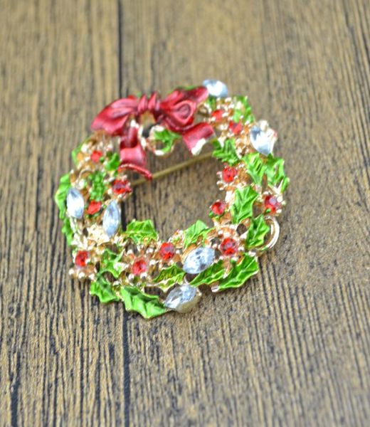 

fashion gold plated rhinestone crystal leaf flower bow bowknot wreath brooch pin xmas christmas gift lots 10 pcs7063672, Gray