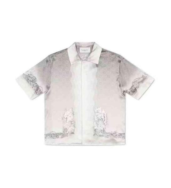 

22ss silk shirts guardian plaster image black white gradient mens and womens hawaiian short sleeve shirt4172785, White;black