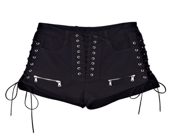 

black lace up side slit elasticity denim short skinny and club short high waist jeans short summer goth shorts girl y2008229260717, White;black