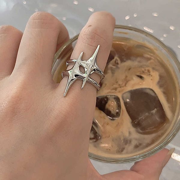 

new fashion cross star asymmetric rings women temperament simple senior sense adjustable ring party jewelry gift, Silver