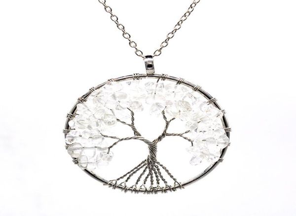 

12pcsset tree of life necklace natural healing tree of life pendant amethyst rose crystal necklace gemstone chakra jewelry for wo5253788, Silver