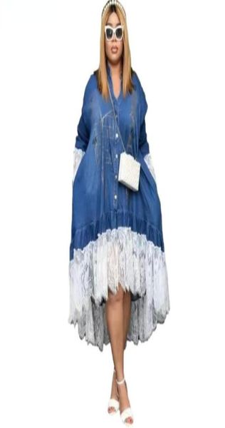 

ethnic clothing xl4xl denim lace african long dresses for women 2022 spring summer clothes casual robe longue africaine femme ves77479128, Red
