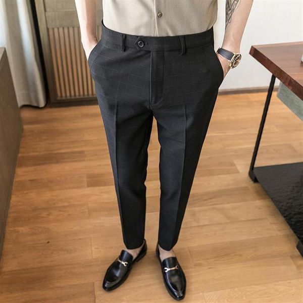 

2021 spring suit pant casual slim fit business suit pant classic lattice formal pants men wedding work trousers276c, White;black
