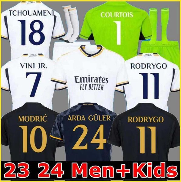 

2023 2024 soccer jerseys 23 24 football shirt real madrids camavinga alaba modric valverde fourth camiseta men and kids uniforms vini jr bel, Black;yellow
