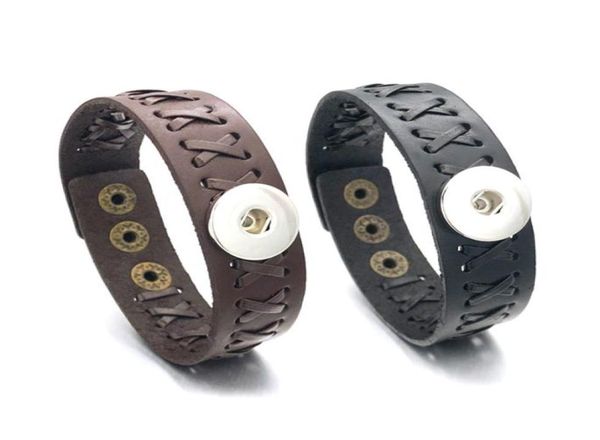 

fashion hand made 137 interchangeable really genuine leather bracelet 18mm snap button bangle charm jewelry for women men gift8119238, Golden;silver