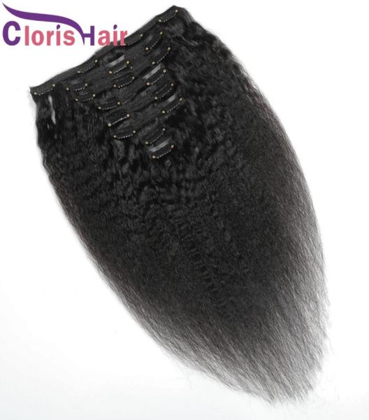 

coarse yaki clip in human hair extensions 120g 8pcsset peruian virgin natural weave clips on 1b full head kinky straight clip in8998742, Black;brown