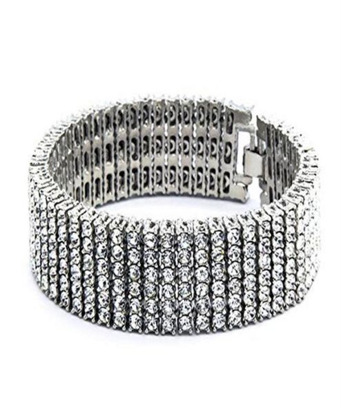 

men hip hop 6 row gold silver tone cz iced out bling bling tenns bracelet 8quotinch 25mm simulate dimonds bangles braceles254o3836420, Golden;silver