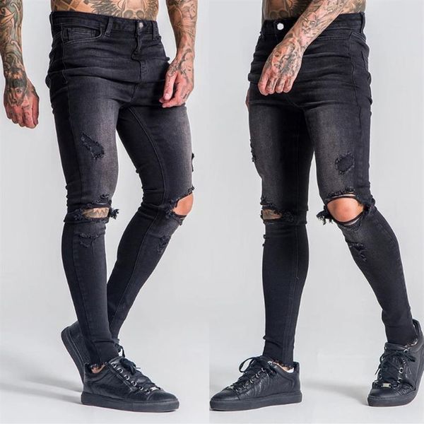 

2020 new fashion men skinny jeans stretchy pant ripped jeans denim pant slim fit black men229i, Blue