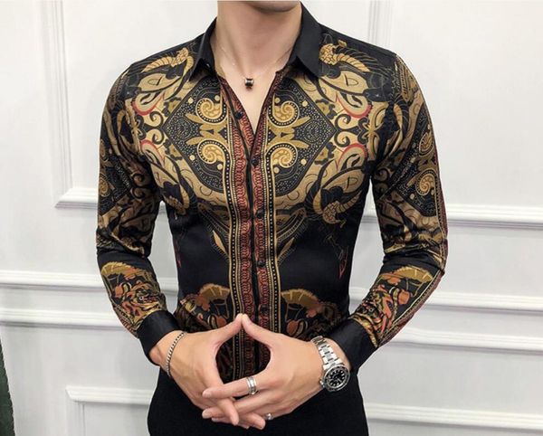 

men039s casual shirts cotton printed mens luxury long sleeve dress plus size 4xl fashion slim fit party male7312499, White;black
