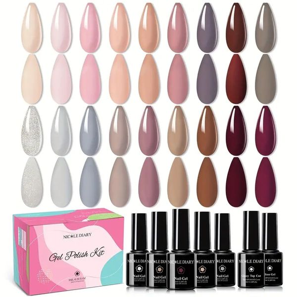 

gel nail polish kit 20pcs, 18 colors 8ml nude pink gel polish set silver glitter pink navy gray with glossy base coat, nails art starter man