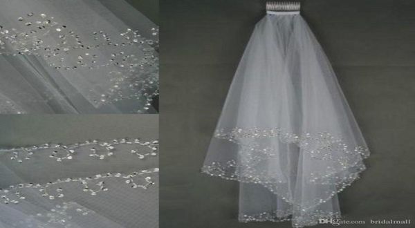 

2019 in stock wedding veils crystals 2layer handmade crescent edge bridal accessories white and ivory bridal veils beads with com5996855, Black