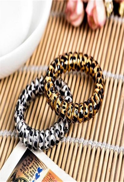 

women hair ring leopard print telephone wire elastic hair ties girls hairbands bracelet stretchy hair scrunchies ropes accessories2369443, Slivery;white