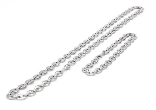 

coffee bean necklace and bracelet set stainless steel mens jewellry two colors optional hip hop213428057844176174, Silver