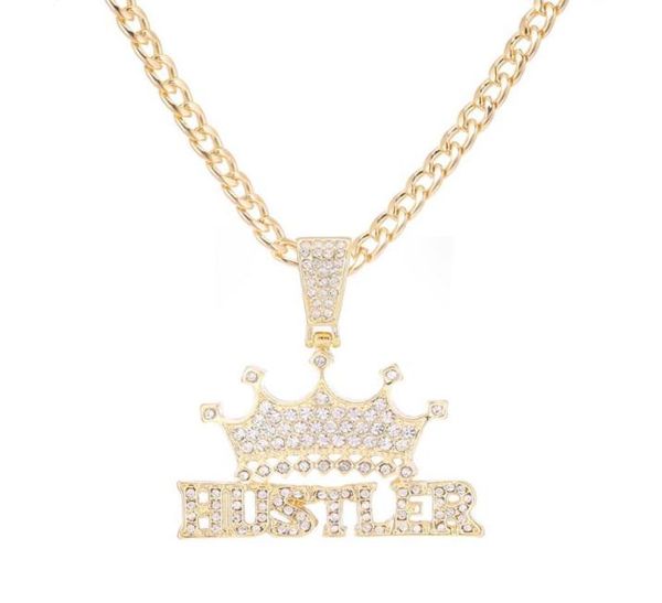 

pendant necklaces iced out hustler crown necklace choker chain women hiphop jewelry for men tennis fashion link8936922, Silver