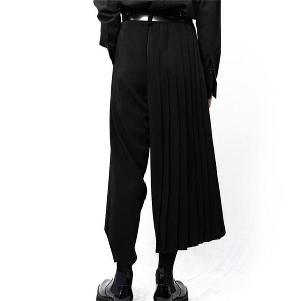 

men039s pants yamamoto style casual trousers wideleg culottes irregular asymmetrical structure dark superloose trousers5662200, Black