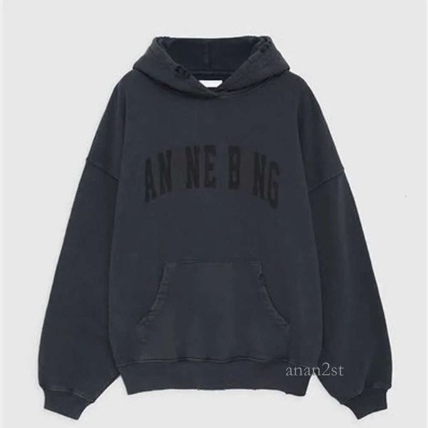 

23ss women desginer fashion cotton hooded new ab anines bing classic letter print wash water stir fry color snowflake loose sweatshirt, Black