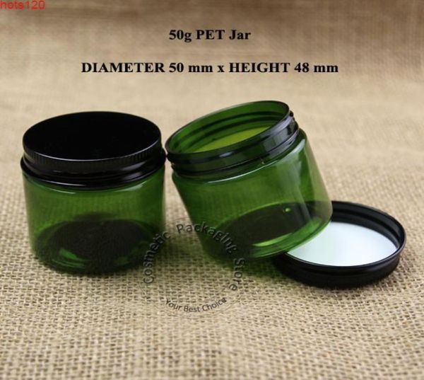 

50pcslot promotion 50g plastic pet cream jar refillable bottle 50ml cosmetic empty container aluminum cap pot small packaginghood9579656