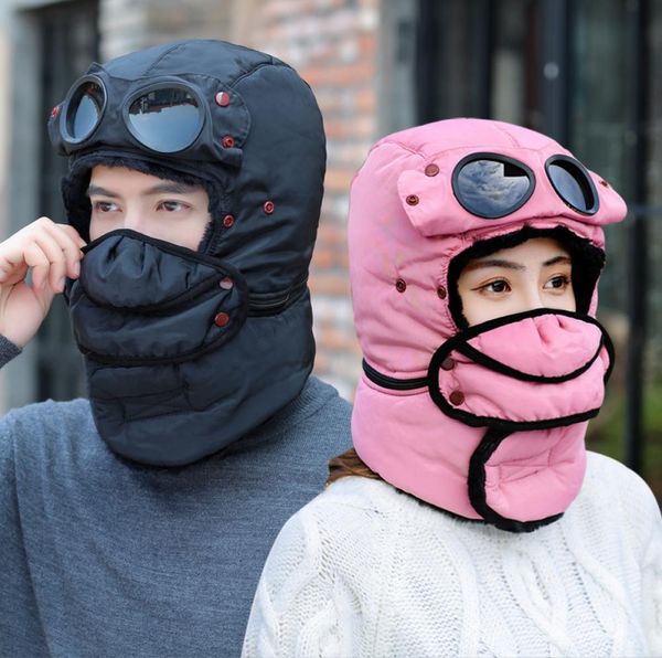 

winter earflap thicken outdoor cycling hats and scarf mask glasses coldproof windproof for women man kids ski hat warm windproof 2314447, Yellow