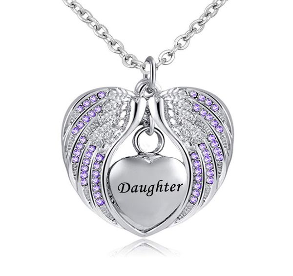 

birthstone charm pendant memorial urn necklace stainless steel waterproof angel wing keepsake cremation jewelry for daughter8945112, Silver