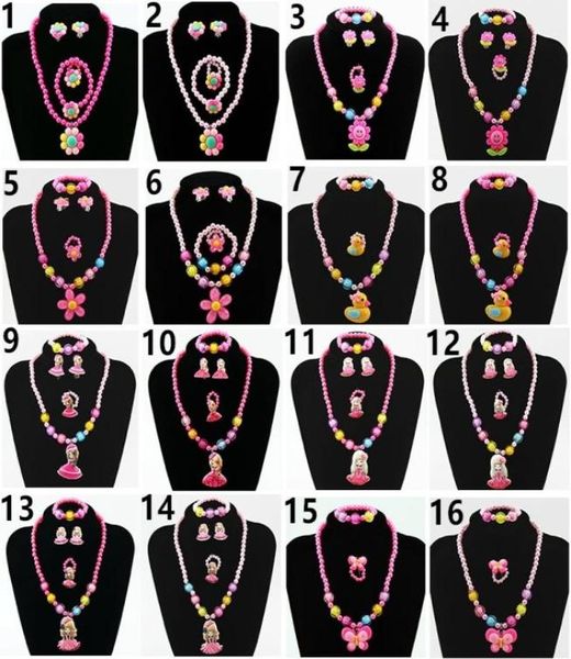

new 10pcslot children039s jewelry sets chain plastic cartoon set four pieces bead bracelet earrings ring necklace5154381, Silver