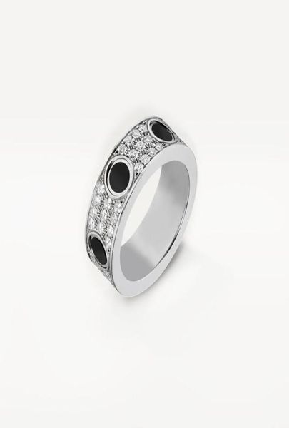 

high edition black ceramic love rings wedding band women men screw marking 3 rows diamond paved 316l titanium steel designer jewel9774424, Slivery;golden