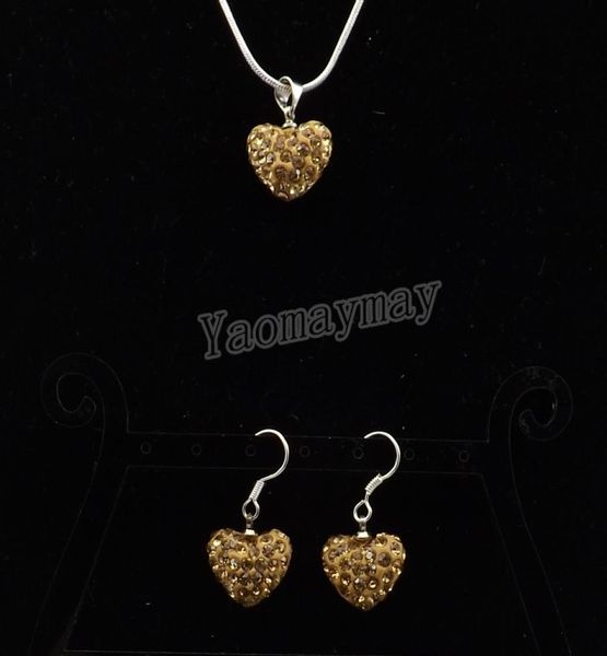 

fashion jewelry set light gold heart shape pendant crystal earrings and necklace 5 sets whole 9147893, Silver
